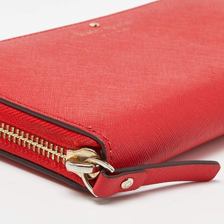 Pre Owned Kate Spade Red Leather Zip Around Continental Wallet