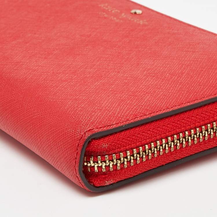 Pre Owned Kate Spade Red Leather Zip Around Continental Wallet