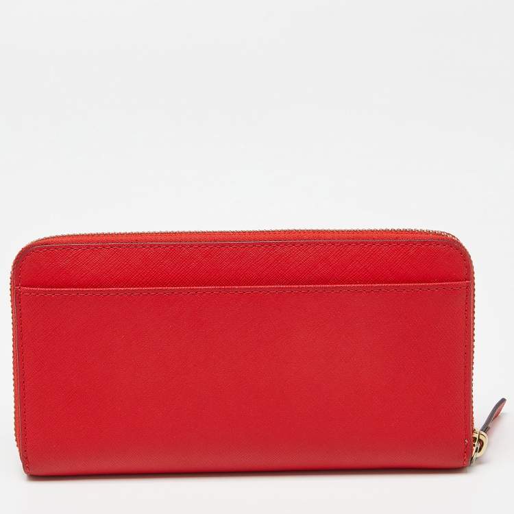 Pre Owned Kate Spade Red Leather Zip Around Continental Wallet