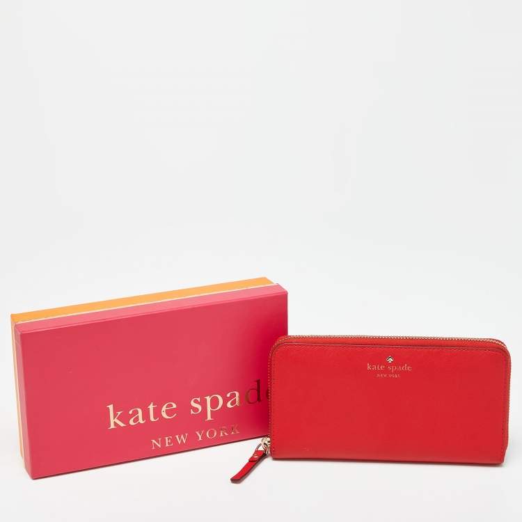 Pre Owned Kate Spade Red Leather Zip Around Continental Wallet