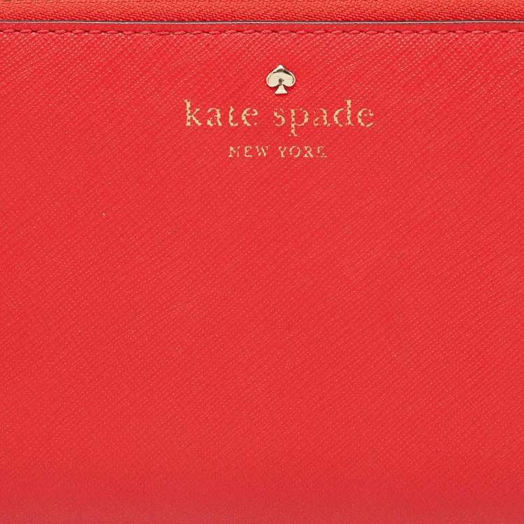 Pre Owned Kate Spade Red Leather Zip Around Continental Wallet