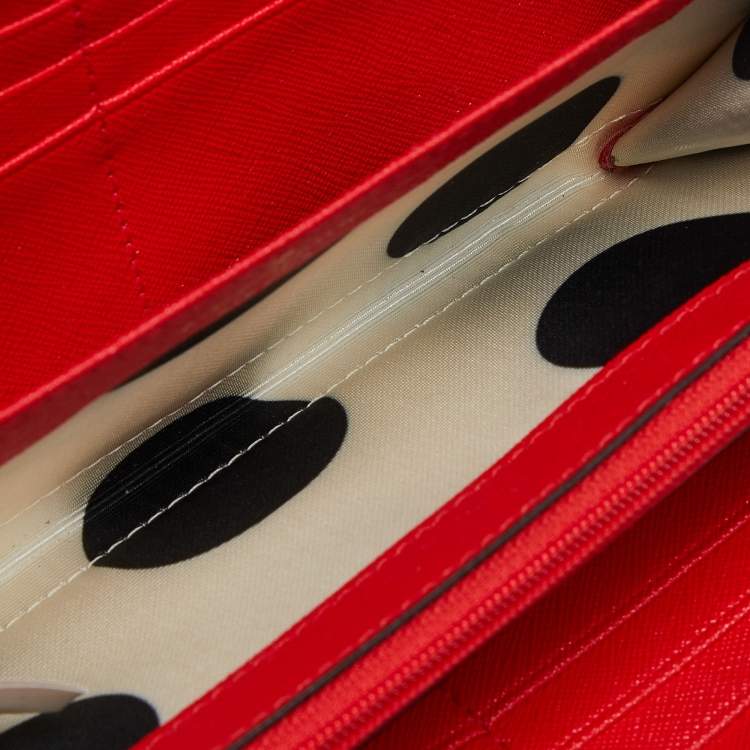 Pre Owned Kate Spade Red Leather Zip Around Continental Wallet