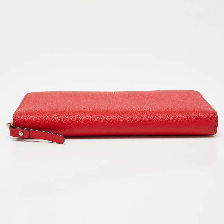 Pre Owned Kate Spade Red Leather Zip Around Continental Wallet