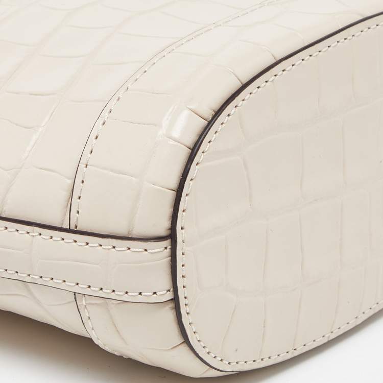 Pre Owned Kate Spade Beige Embossed Leather Mini Audrey Bucket Bag