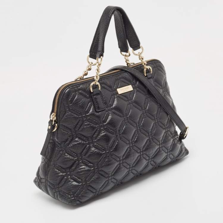 Pre Owned Kate Spade Black Quilted Shimmer Leather Astor Court Grace Bag