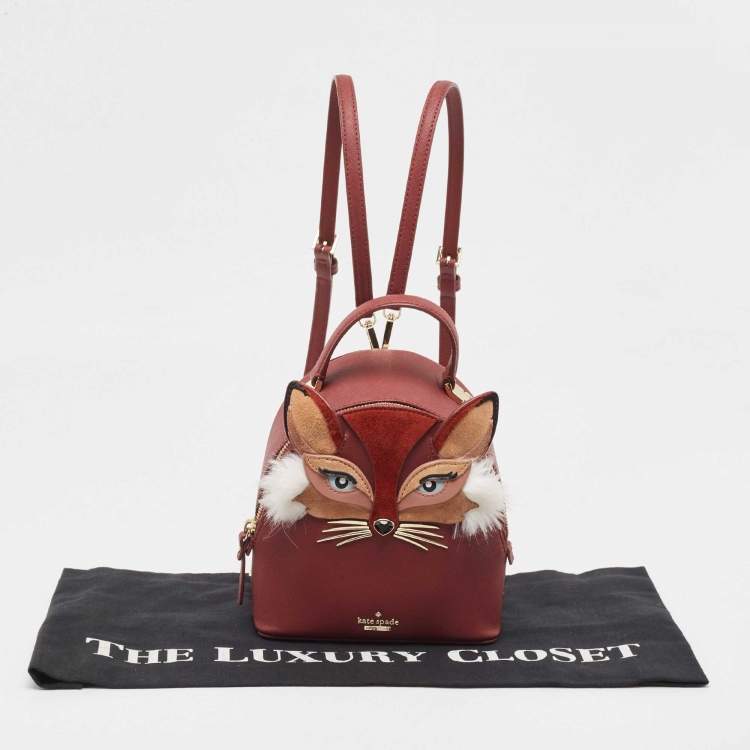 Pre Owned Kate Spade Burgundy Leather So Foxy Fox Convertible Backpack