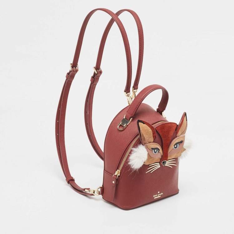 Pre Owned Kate Spade Burgundy Leather So Foxy Fox Convertible Backpack
