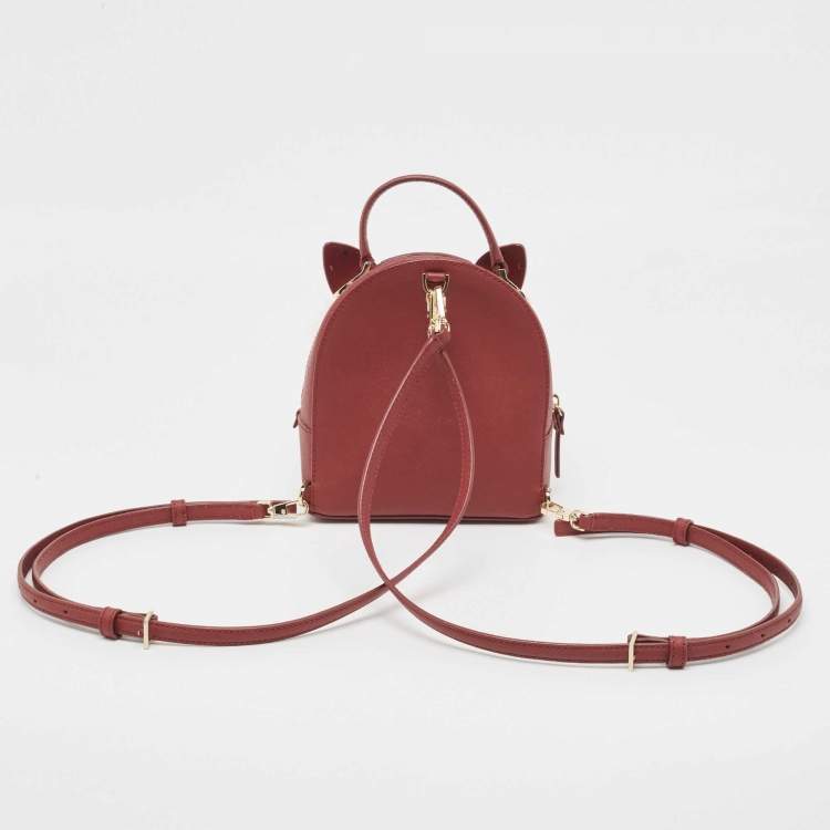 Pre Owned Kate Spade Burgundy Leather So Foxy Fox Convertible Backpack