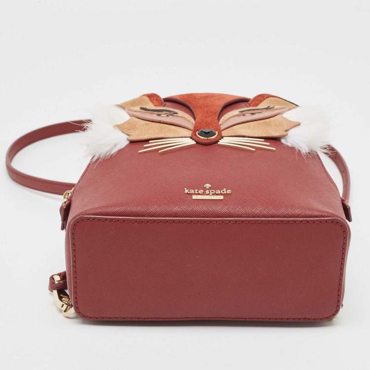 Pre Owned Kate Spade Burgundy Leather So Foxy Fox Convertible Backpack