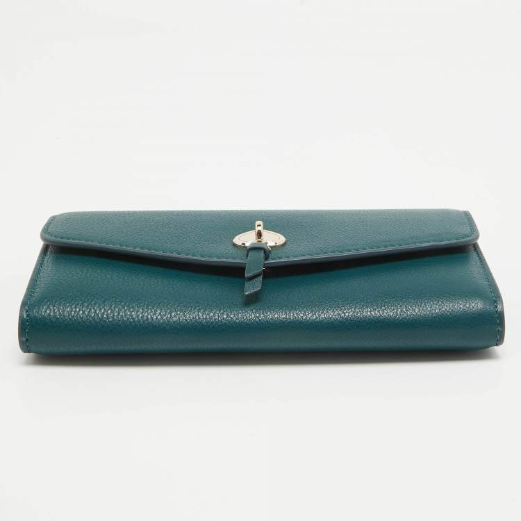 Pre Owned Kate Spade Dark Green Leather Marti Flap Wallet