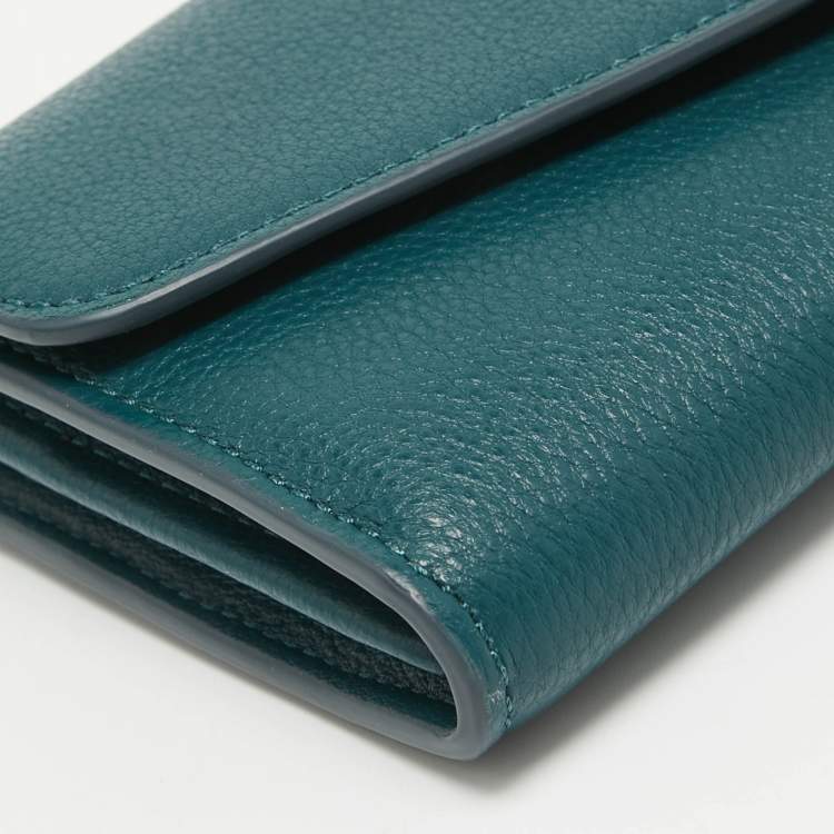 Pre Owned Kate Spade Dark Green Leather Marti Flap Wallet