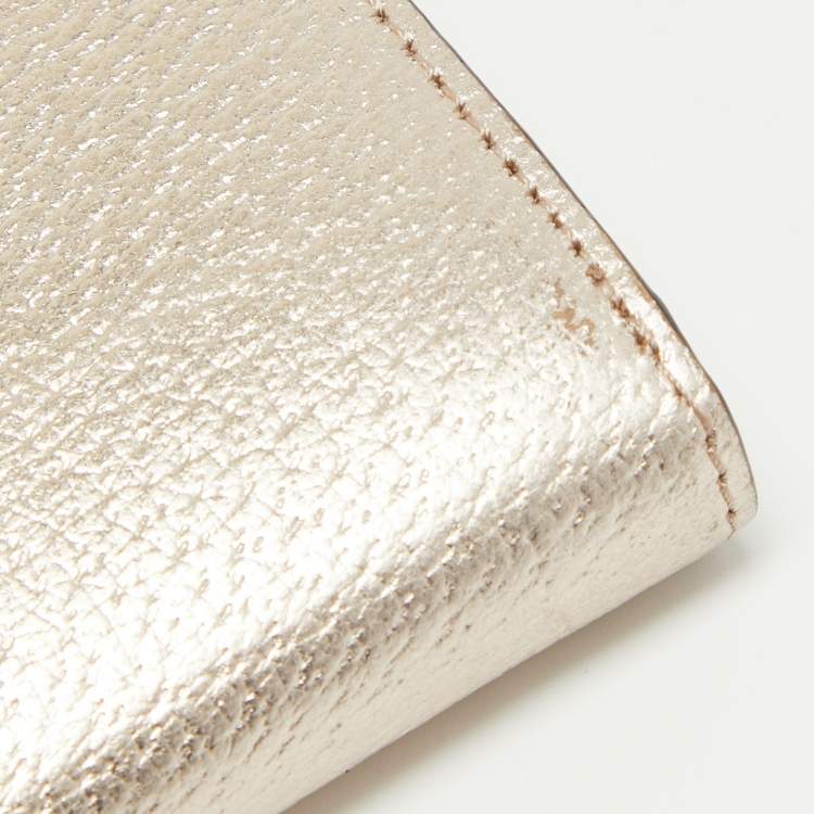 Pre Owned Kate Spade Metallic Peach Leather  Wellesley Wristlet Wallet