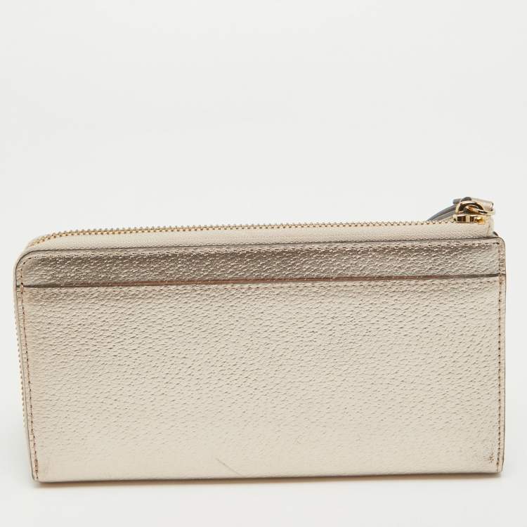 Pre Owned Kate Spade Metallic Peach Leather  Wellesley Wristlet Wallet