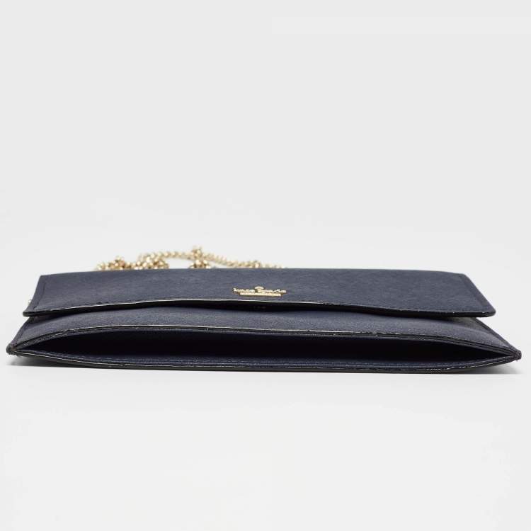 Pre Owned Kate Spade Navy Blue Leather Mini Cameron Street Briley Chain Clutch