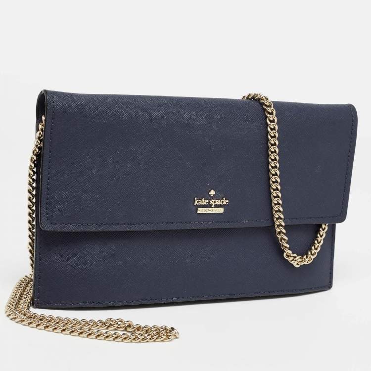 Pre Owned Kate Spade Navy Blue Leather Mini Cameron Street Briley Chain Clutch