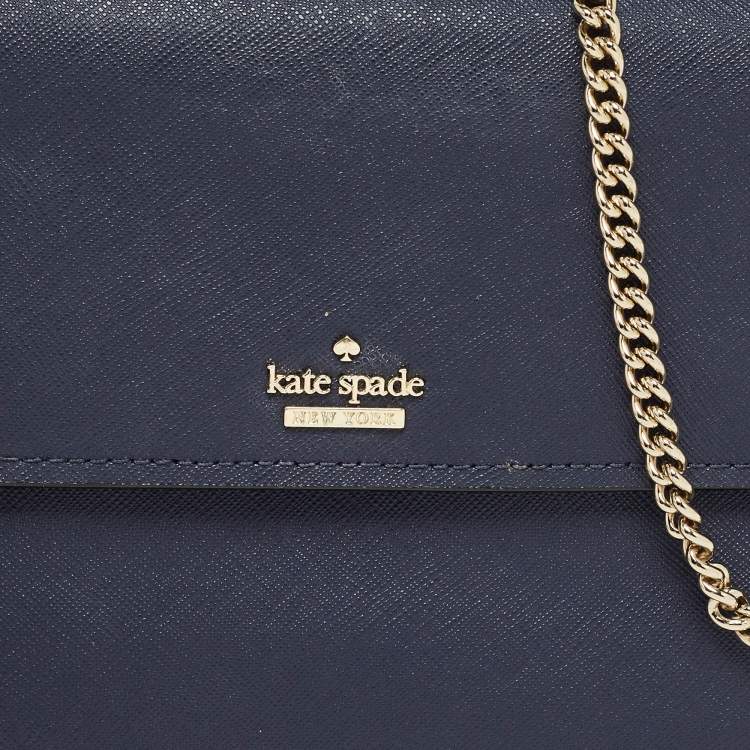 Pre Owned Kate Spade Navy Blue Leather Mini Cameron Street Briley Chain Clutch