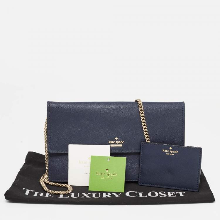 Pre Owned Kate Spade Navy Blue Leather Mini Cameron Street Briley Chain Clutch