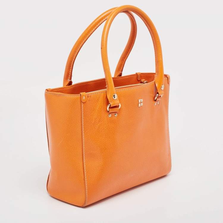 Pre Owned Kate Spade Orange Leather Middle Zip Tote