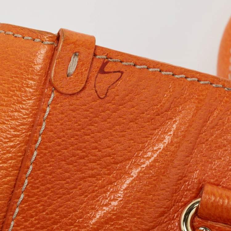 Pre Owned Kate Spade Orange Leather Middle Zip Tote