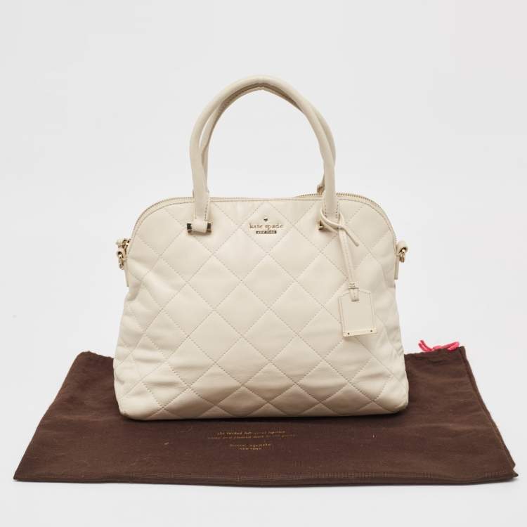 Pre Owned Kate Spade Ivory Quilted Leather Patternson Satchel