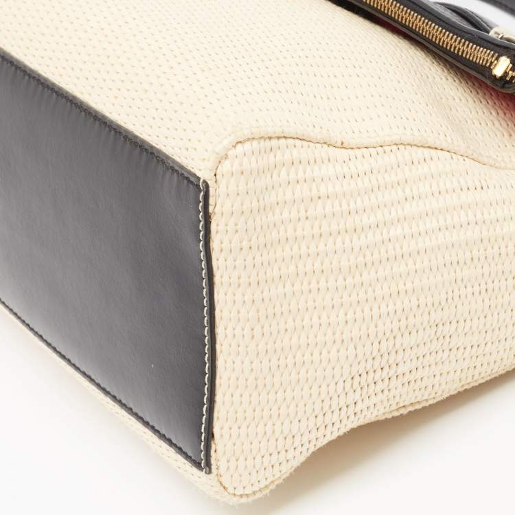 Pre Owned Kate Spade Beige/Black Woven Straw and Leather Loula Shoulder Bag