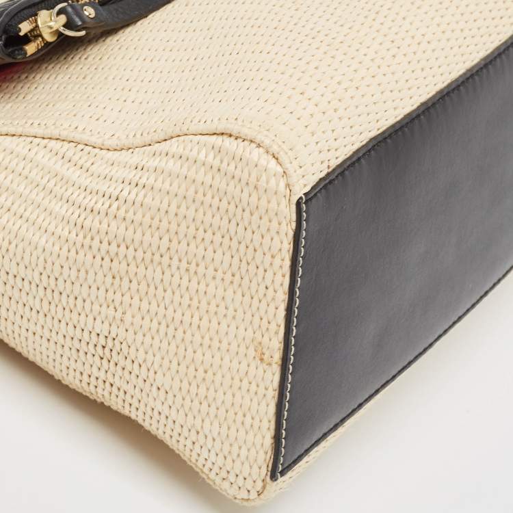 Pre Owned Kate Spade Beige/Black Woven Straw and Leather Loula Shoulder Bag