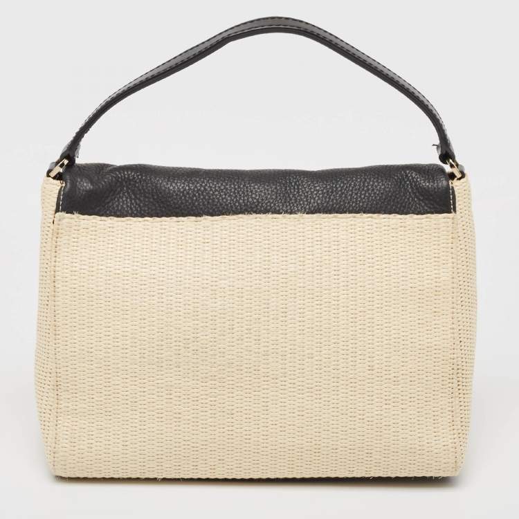 Pre Owned Kate Spade Beige/Black Woven Straw and Leather Loula Shoulder Bag