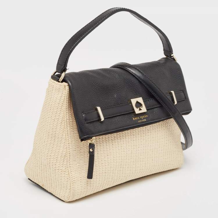 Pre Owned Kate Spade Beige/Black Woven Straw and Leather Loula Shoulder Bag
