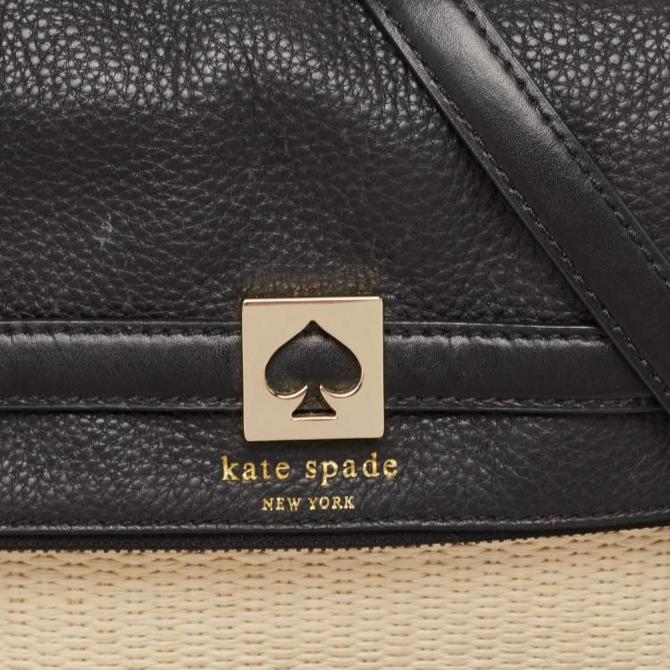Pre Owned Kate Spade Beige/Black Woven Straw and Leather Loula Shoulder Bag