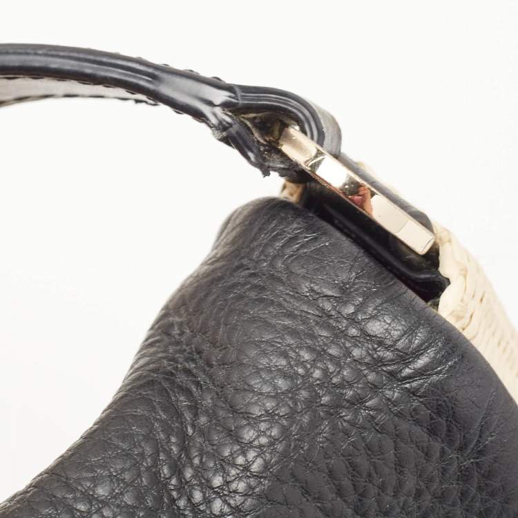 Pre Owned Kate Spade Beige/Black Woven Straw and Leather Loula Shoulder Bag