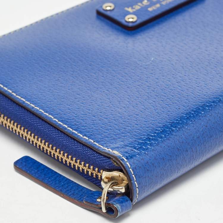 Pre Owned Kate Spade Blue Leather Zip Organizer Clutch