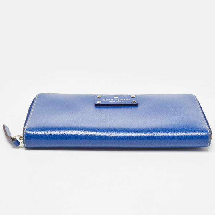 Pre Owned Kate Spade Blue Leather Zip Organizer Clutch