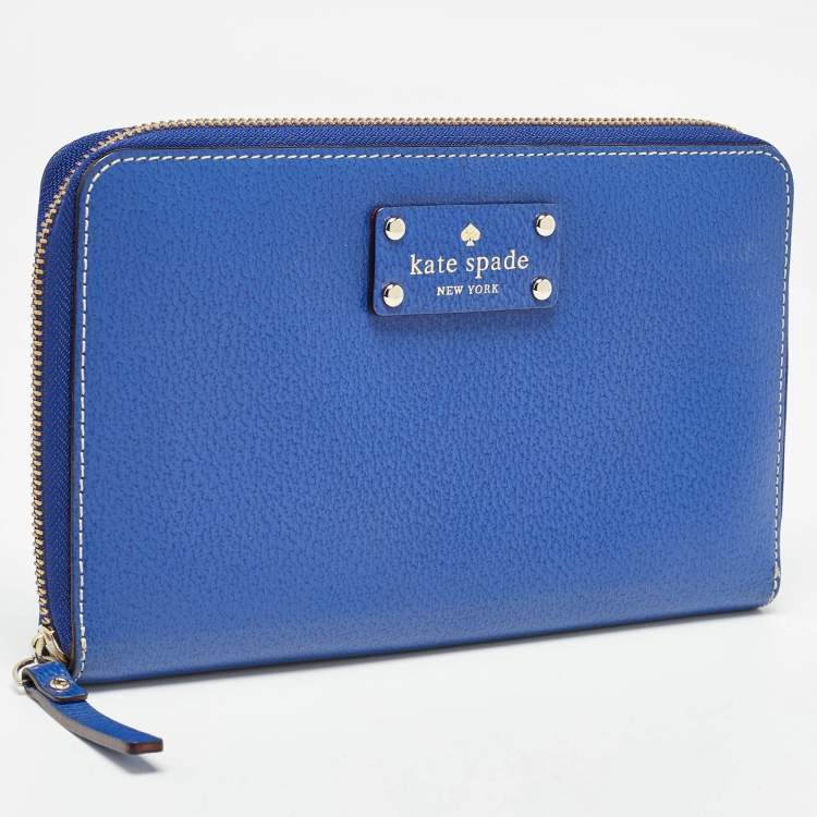 Pre Owned Kate Spade Blue Leather Zip Organizer Clutch
