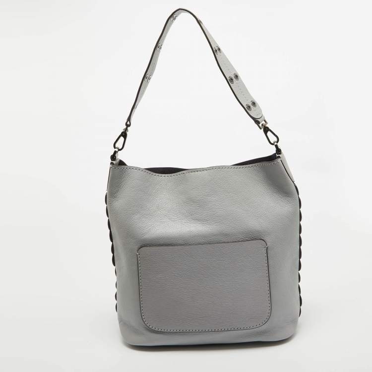 Pre Owned Kate Spade Grey Floral Applique Leather Atlantic Avenue Libby Bucket Bag