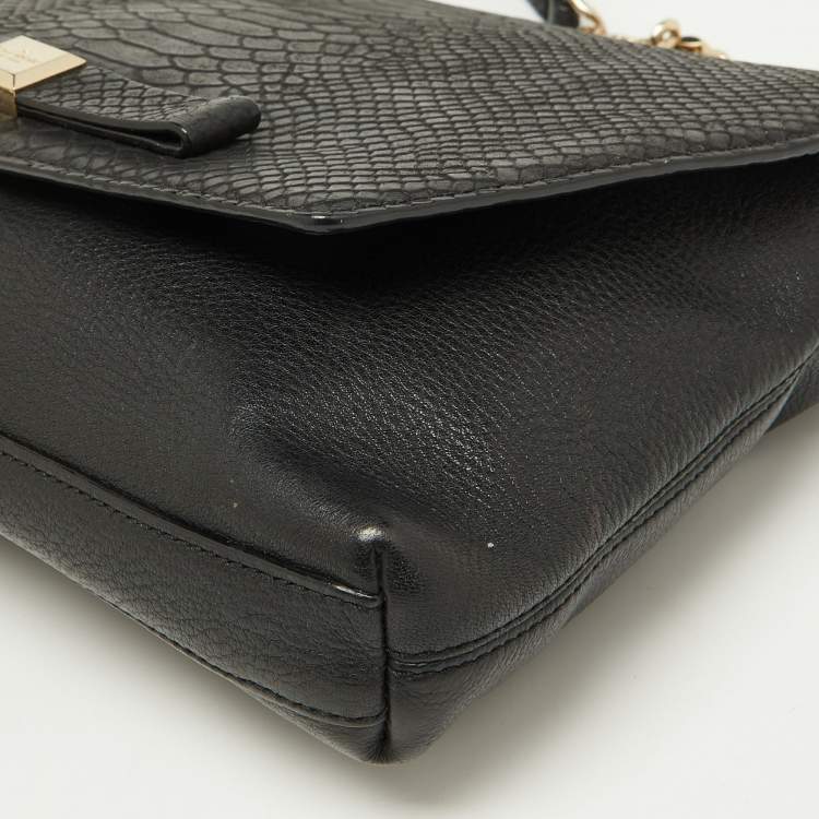 Pre Owned Kate Spade Black Snakeskin Embossed Leather Flap Shoulder Bag
