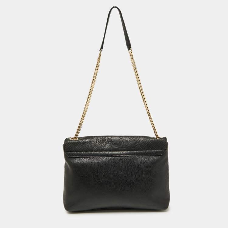 Pre Owned Kate Spade Black Snakeskin Embossed Leather Flap Shoulder Bag