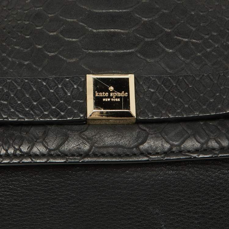 Pre Owned Kate Spade Black Snakeskin Embossed Leather Flap Shoulder Bag