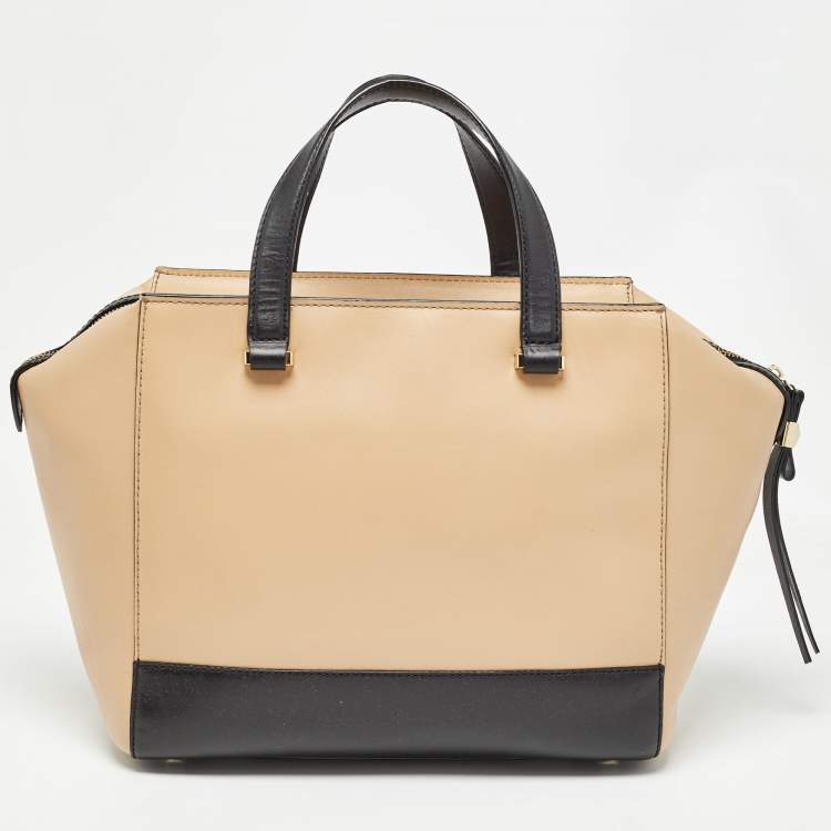 Pre Owned Kate Spade Beige/Black Leather 2 Park Avenue Beau Tote