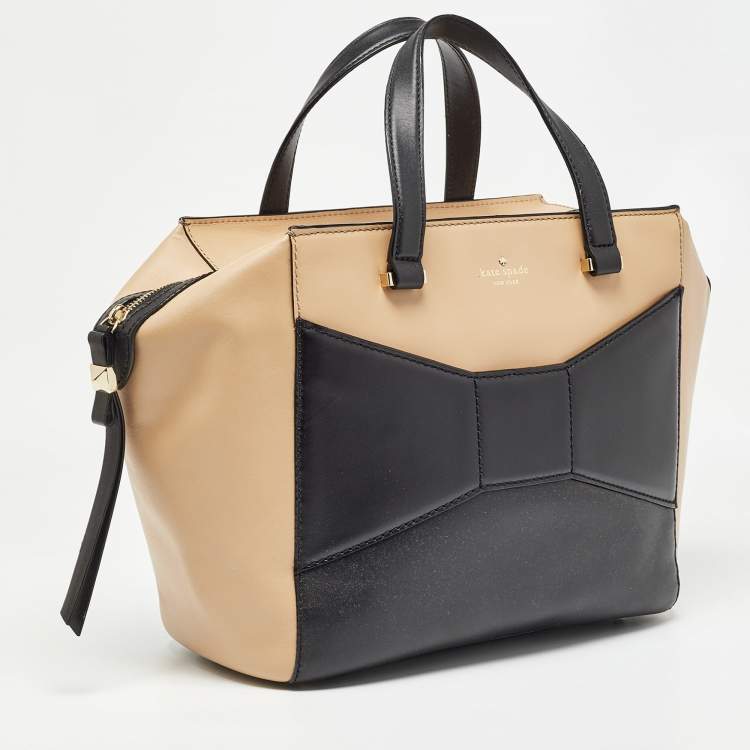 Pre Owned Kate Spade Beige/Black Leather 2 Park Avenue Beau Tote