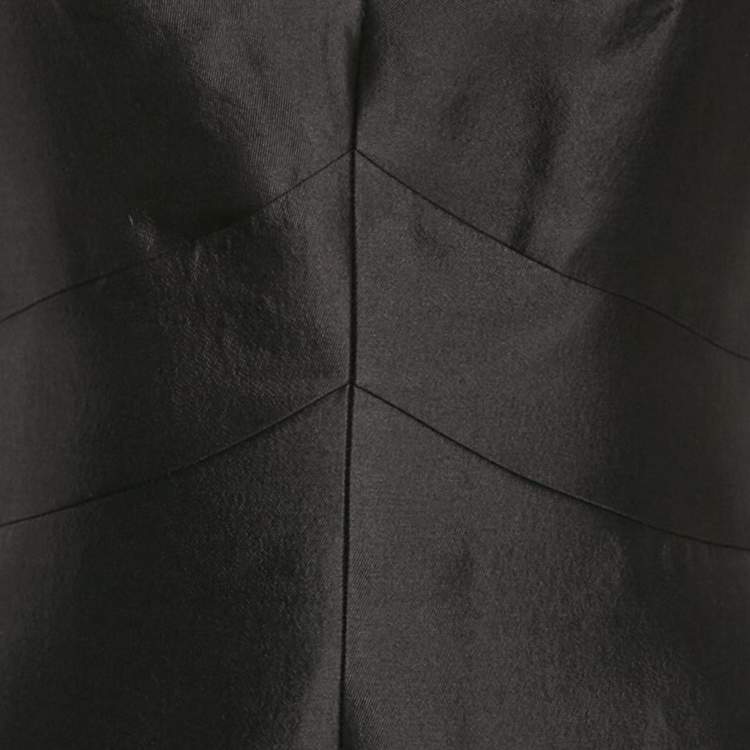 Pre Owned Katy Rodriguez Black Wool Blend Leather Trim Mini Dress M