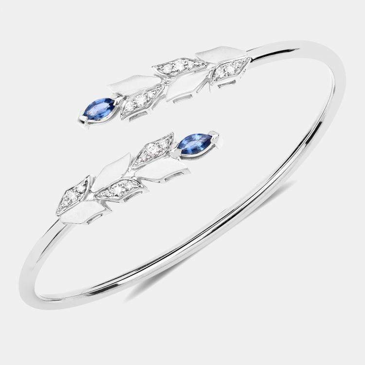Pre Owned 0.50 cts Blue Sapphire and Diamond 14K White Gold Bypass Bangle