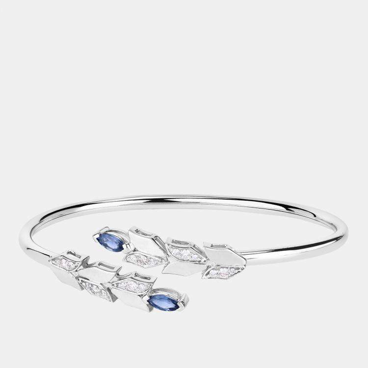 Pre Owned 0.50 cts Blue Sapphire and Diamond 14K White Gold Bypass Bangle