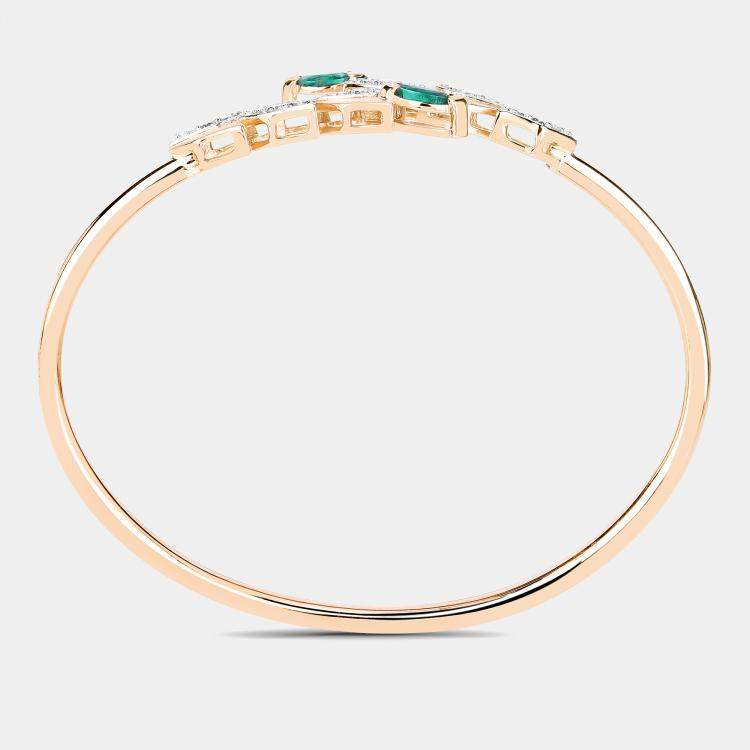 Pre Owned 0.50 cts Emerald and Diamond 14K Yellow Gold Bypass Bangle