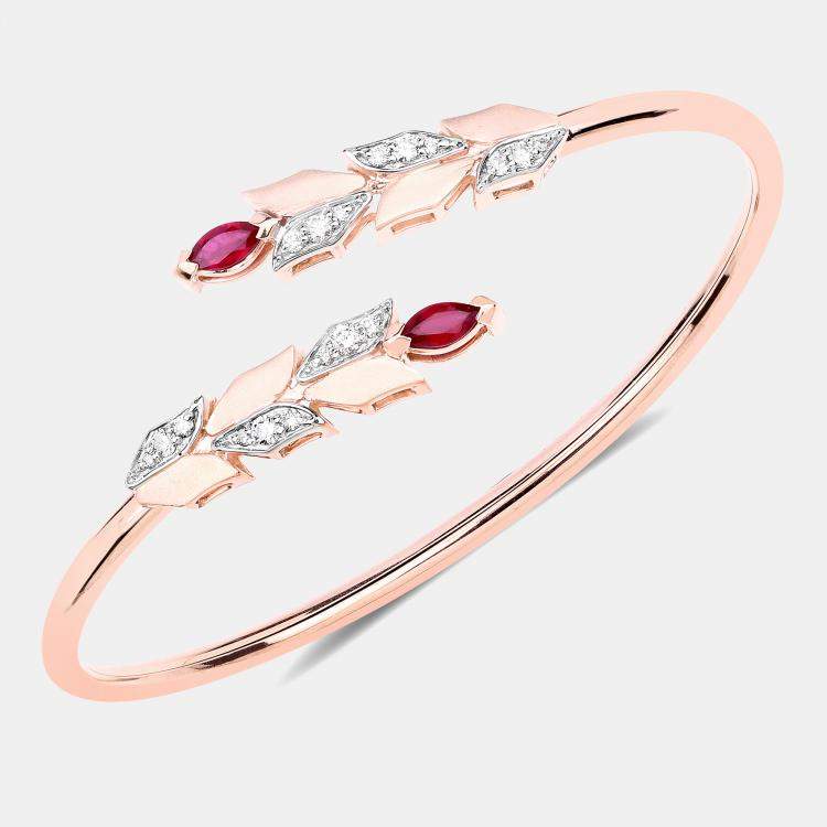 Pre Owned 0.80 cts Ruby and Diamond 14K Rose Gold Bypass Bangle
