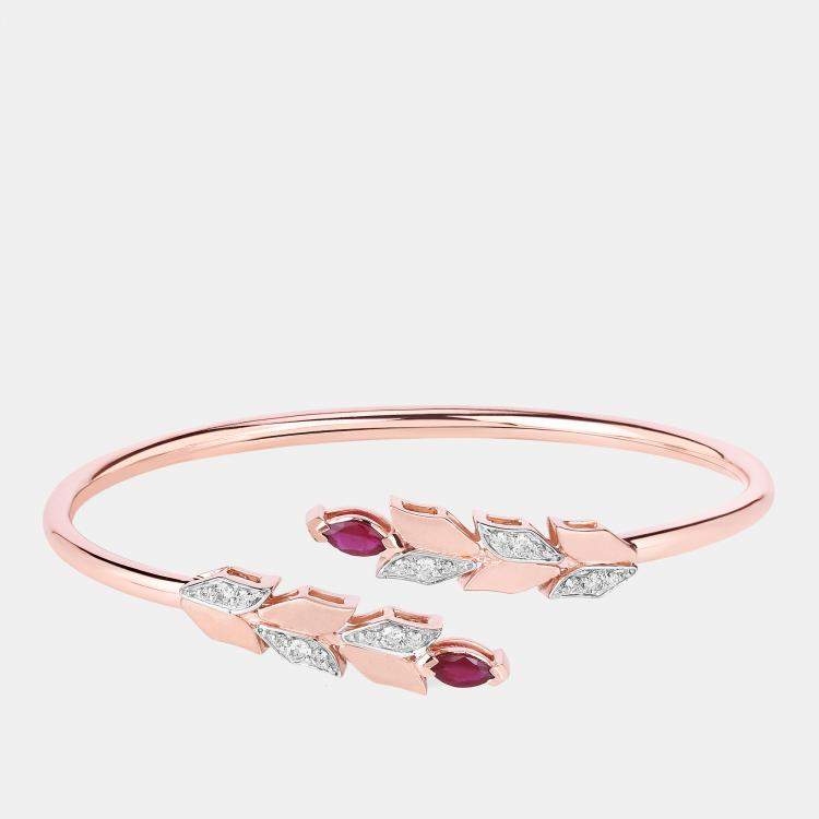 Pre Owned 0.80 cts Ruby and Diamond 14K Rose Gold Bypass Bangle