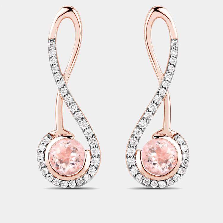 Pre Owned 1.00 cts Morganite and Diamond 14K Rose Gold Infinity Earrings