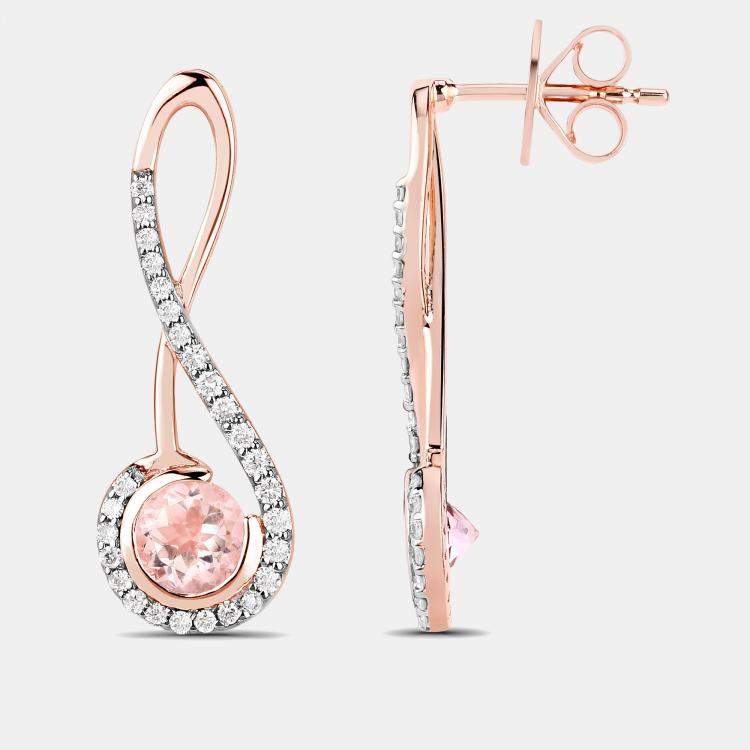 Pre Owned 1.00 cts Morganite and Diamond 14K Rose Gold Infinity Earrings