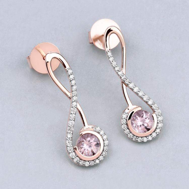Pre Owned 1.00 cts Morganite and Diamond 14K Rose Gold Infinity Earrings