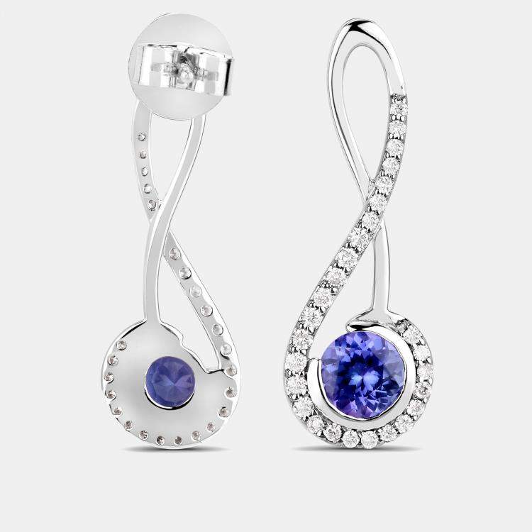 Pre Owned 1.06 cts Tanzanite and Diamond 14K White Gold Infinity Earrings