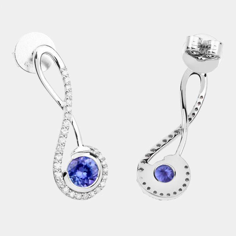 Pre Owned 1.06 cts Tanzanite and Diamond 14K White Gold Infinity Earrings